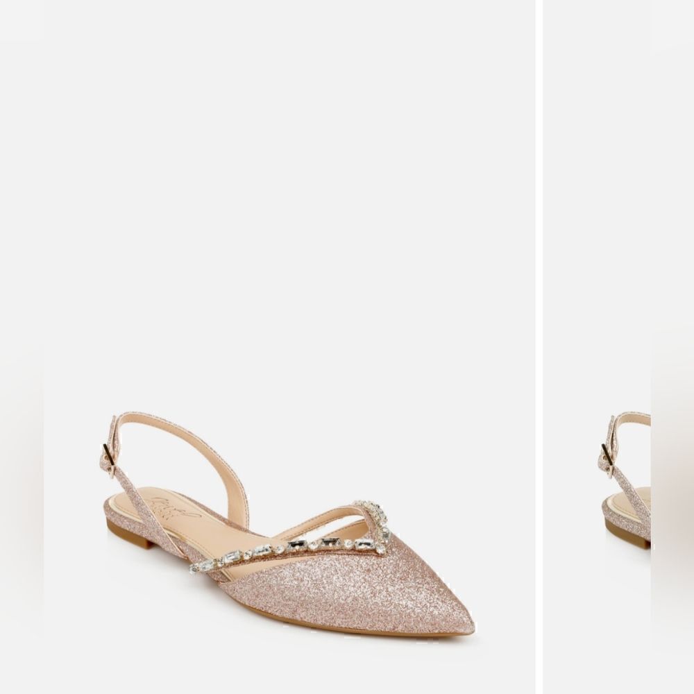 JEWEL BADGLEY MISCHKA Camden Slingback Flats in rose gold glitter in 7.5 Wide